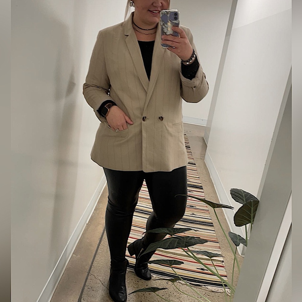 Express Pinstripe Double-Breasted Long Sleeve Boyfriend Blazer